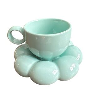 Tiffany Blue/Mint Bubble Ceramic Teacup and Saucer